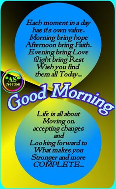 a blue and yellow poster with the words good morning