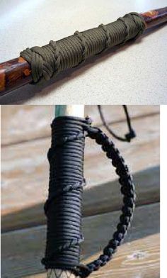 Paracord on the walking stick A Long-Term Survival Guide - 101 Uses for Paracord | Scribd Tre Kunst, Walking Sticks And Canes, Survival Equipment, Hiking Sticks, Zombie Survival, Micro Macramé