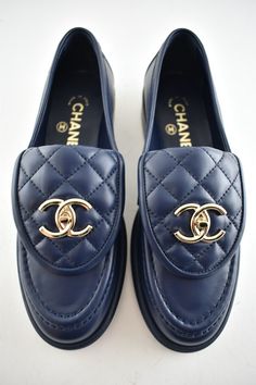 Chanel 21B Blue Quilted Flap Turnlock CC Logo Mule Slip On Flat Loafer 36.5 ********** Chanel ********** Brand: Chanel Size: 36.5 (know your Chanel size) Name: Loafers Color: Navy Blue Style: Slip On Season: 21B Style#: G36646 X01000 ND355 Material: Lambskin CC gold metal turnlock logo Navy blue lambskin leather material Quilted flap front tongue Slip on loafers style Brand new in box, comes with original box and dust bag 100% Authentic or your money back Great gift I ship worldwide Any other questions just ask, I will be happy to answer them eBay store powered by Shopping Feed. Gold Mules, Chanel Loafers, Chanel Flats, Navy Chanel, Chanel Brand, Pink Chanel, Slip On Loafers, Loafers Style, Tory Burch Flats