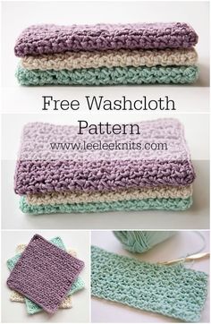 crocheted dishcloths with text overlay that says free washcloth pattern