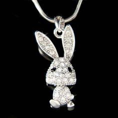 Dainty Swarovski Crystal Cute Little Dangling Easter Bunny Rabbit hare Pendant Chain Girls Jewelry N Girls Necklace, Easter Jewelry, Wedding Charm, Island Jewelry, Paw Print Charm, Photo Necklace, Easter Bunny Rabbit, Christmas Gifts For Friends, Brooch Jewelry