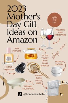 a poster with different items on it that include wine, soaps and other things