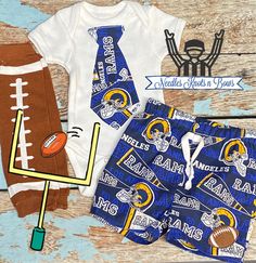 Boys Los Angeles Rams Outfit, Baby Boys Football Outfit, Game Day, Toddler Rams Outfit · Needles Knots n Bows · Online Store Powered by Storenvy Girls Football Outfit, Baby Football Outfit, La Rams Football, Coming Home Outfit Boy, Baby Boy Football, Football Outfit, Game Photo, Sports Team Apparel, Rams Football