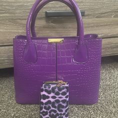 New Crocodile/Leopard Print, Elegant Purse And Wallet Set. Size Medium. New Without Tags. Trendy Purple Bags With Card Slots, Purse And Wallet Set, Elegant Purse, Printed Purse, Favorite Handbags, Crocodile Print, Small Tote, Small Wallet, Tote Purse