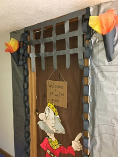 a door decorated with an image of a cartoon character