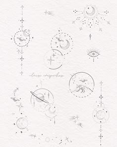 some drawings on paper with stars and planets