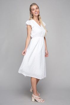 V neck embroidered eyelet dress-Pattern type : Eyelet Embroidery-Neck line : V Neck-Sleeve type : Butterfly Sleeve-Sleeve length : Short Sleeve-Stretch : no stretch -Sheer : not sheer -Size spec: Length 45 1/4", Bust 36 1/4 ", S size (approximately) Care instruction: Machine wash cold, only non-chlorine bleach when needed, tumble dry low, cool iron if needed"-Model is 5' 7" and wearing size Small Made In: CHINAFabric Contents: 100% cotton Non-stretch fabric Non-sheer fabric Size Measurement (inc White Eyelet Dress, Love Clothing, Butterfly Sleeves, Eyelet Dress, Sheer Fabrics, Stunning Dresses, Dress Pattern, Embroidered Dress, Dress Accessories