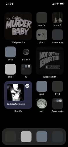 Dark Phone Theme Ideas, Dark Phone Layout, Dark Homescreen Layout, Phone Theme Ideas Dark, Aesthetic Layout