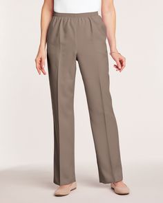 Classic style with zero fuss! Our Alfred Dunner® Classic Pull-On Pants are ready for anything with an easy care relaxed fit in a convenient pull-on design. The multi-stitched elasticized waist and handy front pockets add to the stylish yet comfortable look. • Alfred Dunner® Classic Pull-On Pants. • Multi-stitched elasticized waist. • Handy front pockets. • 30" inseam; Petites, 28"; Petite Short, 27". • 100% polyester. • Machine wash and dry. • Imported. Alfred Dunner Pants, Petite Shorts, Alfred Dunner, Pants Jeans, Buy One Get One, Pull On Pants, Fit In, Bottoms Pants, Classic Style