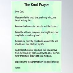 a piece of paper with the words, the knott prayer