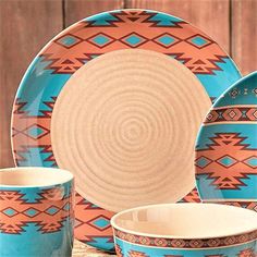 Turqouise & tan southwest dinnerware set - Your Western Decor Southwestern Dinnerware, Pottery Colors, Southwestern Pottery, Western Pottery, Western Candle Holders, Western Candles, Ceramic Making, Red Dinnerware, Cowhide Furniture