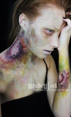 Alexys Fleming has made a name for herself on YouTube as the host of MadeYewLook, a series of tutorials for shockingly realistic stage makeup. Zombie Bite Makeup, Zombie Bite, Zombie Halloween Makeup, Make Up Diy, Makeup Zombie, Gore Makeup, Halloweenský Makeup, Zombie Walk, Special Fx Makeup