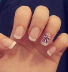 4th Of July Nail Ideas French Tip, French Tip American Flag Nails, Forth Of July Nails Designs Gel, French Fourth Of July Nails, Summer Nails Patriotic, Nude Fourth Of July Nails, Patriotic Nails Design French Tip, French Tip Nails 4th Of July, 4th Of July Accent Nail