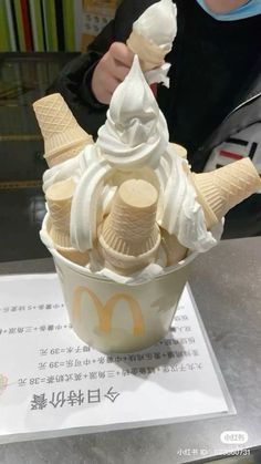 an ice cream sundae is sitting on a table