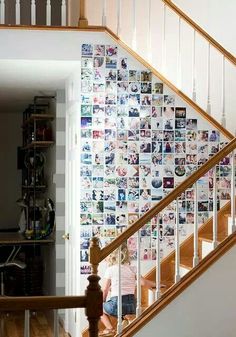 Wall photo collage - I would love to do this in my room with my slanted ceilings.  This could be very fun. Decorate With Photos, Photos Wall, Hus Inspiration, Photo Decor