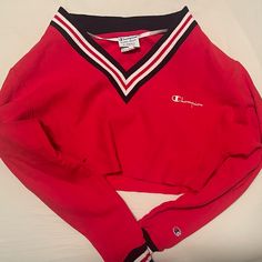 Never Worn Size: Xs Red Varsity Top With Ribbed Cuffs, Red Athleisure Top For Fall, Red Varsity Top For Streetwear, Red Varsity Streetwear Top, University Red Varsity Top For Fall, Retro Red Top With Ribbed Cuffs, Trendy Red Top With Ribbed Cuffs, Trendy Red Tops With Ribbed Cuffs, Vintage Red Top With Ribbed Cuffs