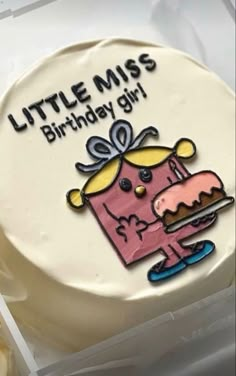 a little miss birthday cake in a plastic container