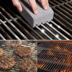 hamburger patties being grilled on the grill and then cooking over hot coals