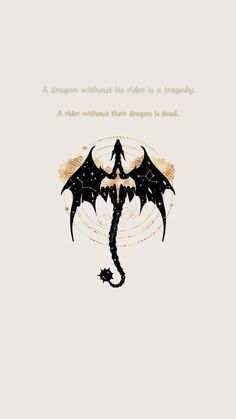 a black dragon with gold wings on it's back and the words written above it