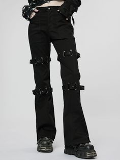 This price is for a pair of pants only, others are not included. 1. Made of micro elastic woven fabric. 2. Slightly flared. 3. The trouser legs are decorated with eyelets, and the detachable loops are alternately inserted inside and outside, which is unique and creative. Elastic Index:Slight ElasticMaterial:Elastane / Polyester / SpandexShorts / Pants Details:Button Closure and Zip Fly / Flare Silhouette / Patch Back Pockets / Slant Front PocketsSoft Index:FitThickness Index:ThinVersion:Lo... Goth Outfits Pants, Eyelet Pants, Steampunk Pants, Goth Pants, Classic Punk, Punk Pants, Pants Details, Inside And Outside, Emo Scene