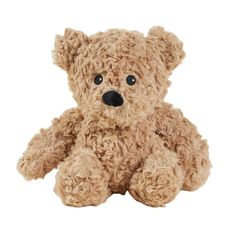 a brown teddy bear sitting up against a white background