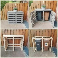 four pictures of different types of outdoor storage