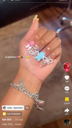 Black girl finds , nail inspo , junk nails Dump Acc, Junk Nails, Acrylic Nail Set, Pink Ombre Nails, Girly Acrylic, Colored Acrylic Nails, Girly Acrylic Nails, Glamorous Nails, Crazy Nails