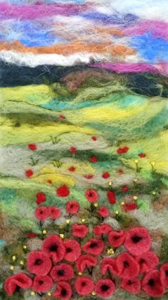 an image of a painting with red flowers on it