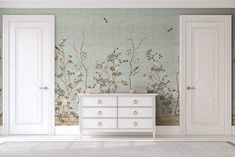 Giverny Silver Lake Chinoiserie Wallpaper Mural - Etsy Silver Chinoiserie Wallpaper, Chinoiserie Mural, Orange Peel Texture, Birds And Butterflies, Favorite Paint Colors, Flower Mound, Chinoiserie Wallpaper, Favorite Paint, Silver Lake