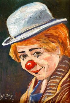 a painting of a clown wearing a hat