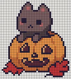 an image of a pixellated pumpkin with a cat in it's head on top