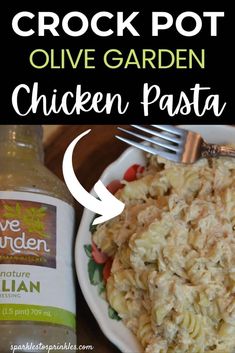 this is an image of chicken pasta with olive garden sauce on it and the recipe below