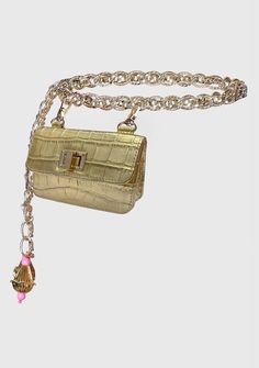 Editor's Note A gold chain-link high-waist belt bag with gold metallic tassel details. Color: Gold Material: Faux leather Size: length: 5" inches, height: 3" inches, width: 1" inches Components: 2 Care: You can gently remove surface dirt by using a clean, dry, soft cloth. If your bag becomes wet, allow it to dry naturally away from any direct source of heat. About the Designer Papa Don’t Preach By Shubhika For Girls Who Effortlessly Display A Fierce Urban Sense Of Style, And Are Constantly Exper Papa Don't Preach, Waist Belt Bag, Hand Harness, Luxe Jewelry, Jewelry Essentials, Skirt Co Ord, Buy Gold, Bridal Designs, Gold Texture