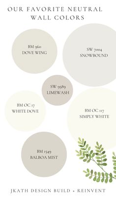 a white and green poster with the words our favorite neutral wall colors in different shades