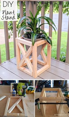 diy plant stand made out of wood with plants in it