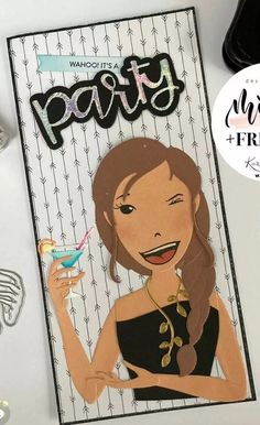 an image of a woman holding a drink on the cover of a party card that reads what's it like?