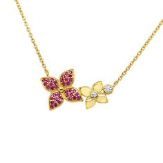 Add a touch of elegance to your outfit with this stunning Pink and White Sapphire Flower Necklace. The necklace features a beautiful gemstone flower pendant set in yellow gold plated 925 sterling silver, creating a unique and eye-catching piece of jewelry. The adjustable chain allows for a customizable fit, with options to wear at either 16 or 18 inches in length. Crafted with the utmost care, this gemstone flower necklace is perfect for any occasion. Whether you're dressing up for a formal event or simply adding a pop of color to your everyday outfit, this necklace is sure to impress. The pink and white sapphire stones catch the light beautifully, creating a brilliant sparkle that will draw all eyes to you. Made with high-quality materials, this necklace is built to last. The yellow gold Elegant Gemstone Flower Necklace, Gold Gemstone Necklaces With Flower Design, Elegant Flower Pendant Necklace With Birthstone, Elegant Yellow Gold Flower Necklace For Mother's Day, Elegant Yellow Jewelry With Flower Charm, Gold Flower Shaped Gemstone Necklace, Yellow Gold Flower Necklace With Gemstone, Yellow Gold Flower-shaped Gemstone Necklace, Yellow Gold Flower Shaped Gemstone Necklace