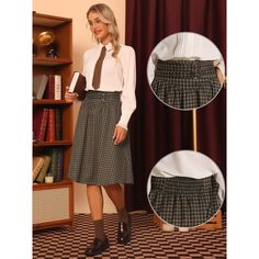 The vintage plaid patterns give this perfectly pleated A-line skirt an irresistible preppy style. This belted tartan skirt with a contemporary swing flare hem will update your plaid collection. To complete a fashion and cute look, pair it with a basic blouse and boots. Suitable for winter and autumn with thick fabric. Preppy Skirt For School In Fall, Preppy School Skirt For Fall, Preppy Fall School Skirt, Fall Preppy Pleated Lined Skirt, Preppy Pleated Plaid Skirt, Plaid Pleated Skirt For School In Fall, Plaid Skirt For School In Fall, Preppy Plaid Pleated Lined Skirt, Fall School Uniform Lined Skirt