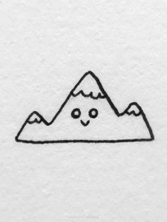 a black and white drawing of a mountain with a face on it's side