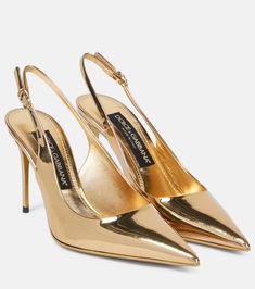 X Kim Lollo Leather Slingback Pumps in Gold - Dolce Gabbana | Mytheresa Zapatillas New Balance, Festival Shoes, Dolce Gabbana Shoes, Gold Pumps, Luxury Women Fashion, Gold Heels, Evening Shoes, Slingback Heel, Patent Leather Pumps