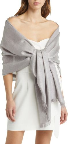 Nordstrom Metallic Lightweight Wrap | Nordstrom Scarf Outfit Summer, Dress With Shawl, Scarf Outfit, Cashmere Poncho, Summer Scarves, Knitted Poncho, Shawls And Wraps, Womens Scarves, Scarf Accessory