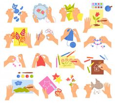 hands with crafting supplies and crafts on white background - miscellaneous objects / arts & crafts