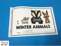 i see winter animals sticker on a blue background with the words, i see winter animals