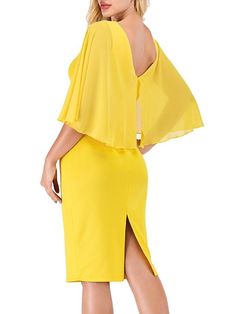 Women's Sheath Dress Knee Length Dress Yellow Half Sleeve Solid Color Print Summer Round Neck Hot Sexy S M L Xl Xxl Fitted Yellow Chiffon Mini Dress, Elegant Yellow Stretch Bodycon Dress, Yellow Stretch Elegant Bodycon Dress, Elegant Yellow Stretch Mini Dress, Womens Sheath Dress, Pleated Sleeves, Dress Knee Length, Dress Yellow, Knee Length Dresses