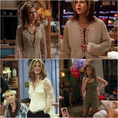 four different pictures of women in dresses and sweaters, one is holding a heart shaped balloon