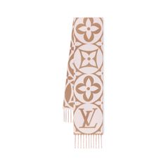 LOUIS VUITTON® - Lv Medallion Scarf - Beige Rose Rose Beige, Glo Up, Closet Organizer, Long Fringes, Louis Vuitton Official, Windy Day, Signature Look, Pink Beige, Scarf Accessory