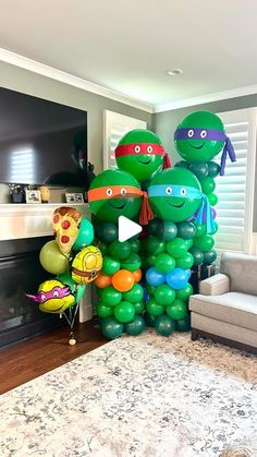 some balloons that are in the shape of teenage mutants and tmnt characters