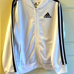 Never Worn Adidas Jacket Athletic Jacket Adidas, Adidas Faux Leather Jacket, Adidas White Outerwear For Spring, White Adidas Outerwear For Spring, Adidas White Outerwear For Fall, Adidas Casual White Track Jacket, White Adidas Outerwear For Fall, Casual White Adidas Track Jacket, Adidas White Track Jacket For Fall