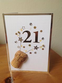 a card with a cork and numbers on it