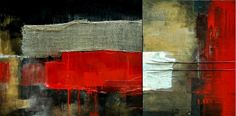 an abstract painting with red, black and white colors on it's edges is featured in this image